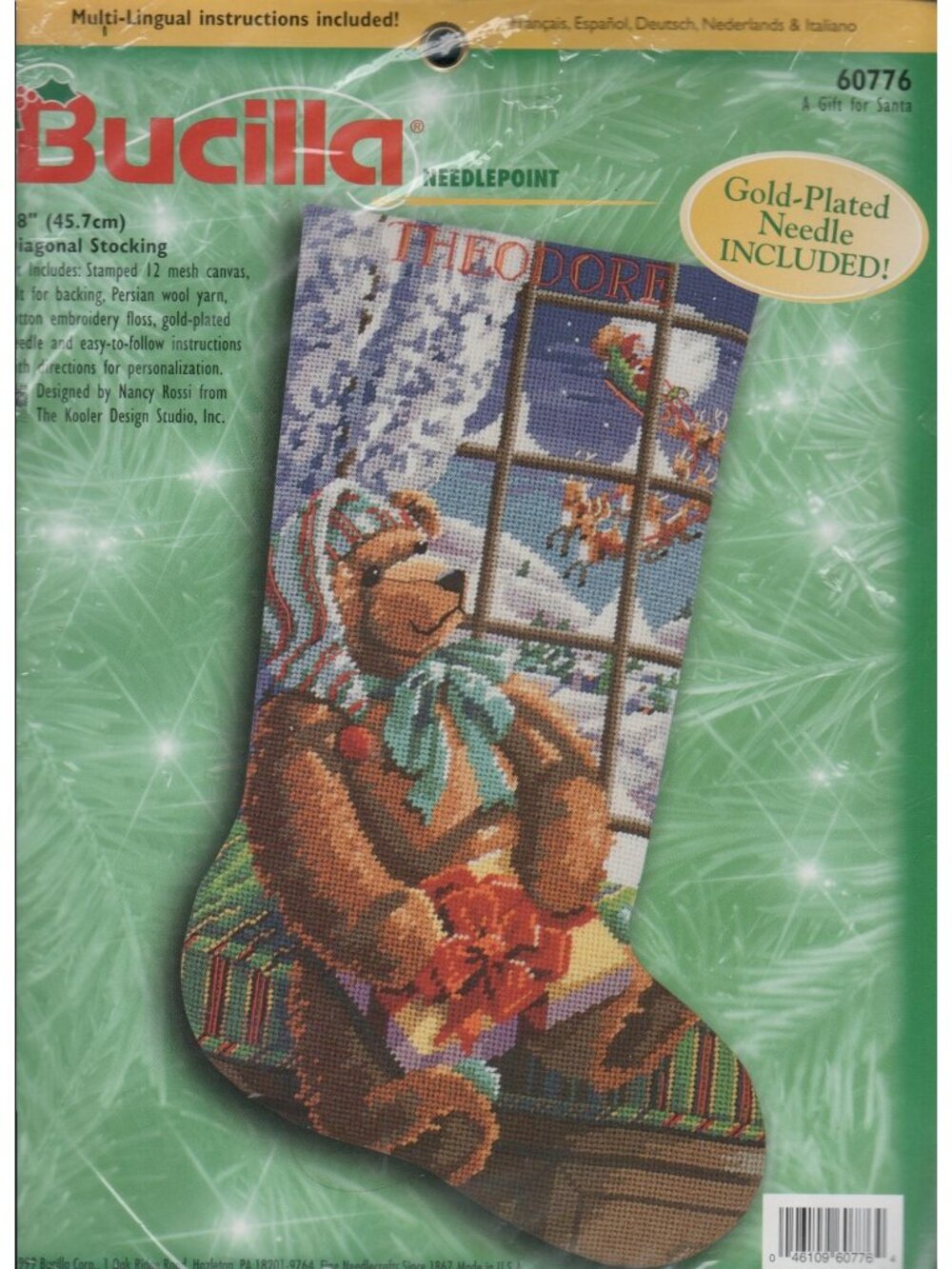 Bucilla 60776 Gift for Santa Teddy Bear Needlepoint Stocking Kit 18 in Rossi